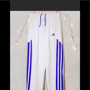 Adidas White & Blue Stripe Track pants 💯🏅
